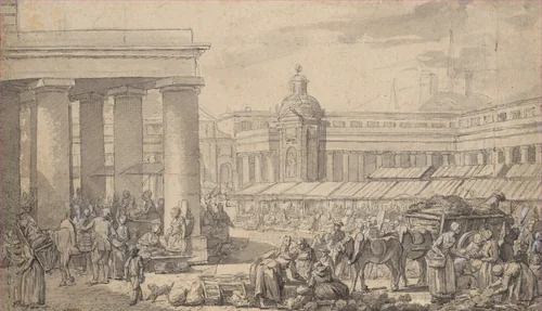 The Interior of a Large Market by Nicolas-Bernard Lépicié, drawing, 1770-1780