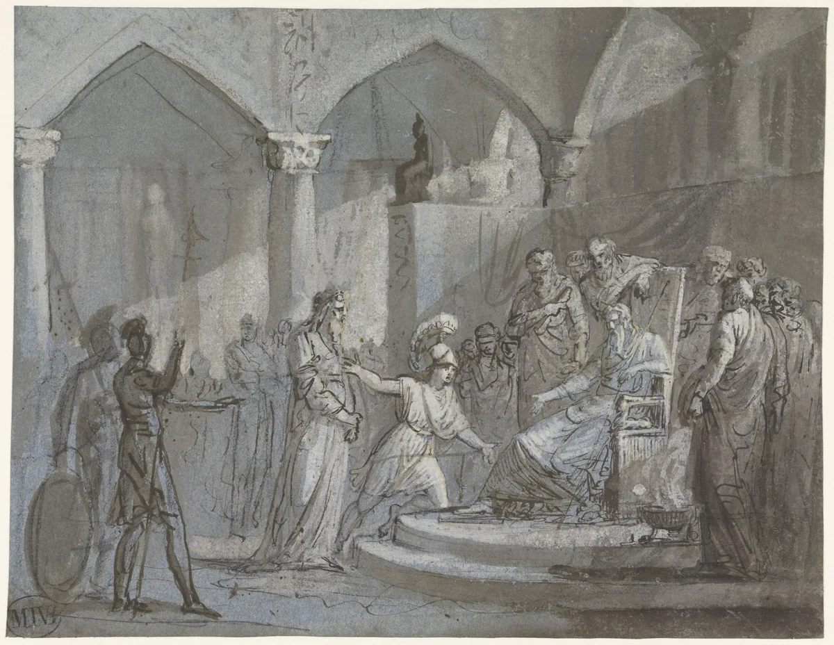 Telemachus en Mentor voor koning Sesostris by Mattheus Ignatius van Bree, drawing, 1783-1839
