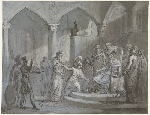 Telemachus en Mentor voor koning Sesostris by Mattheus Ignatius van Bree, drawing, 1783-1839