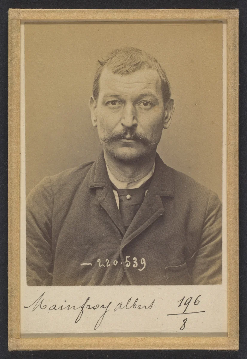 Mainfroy. Albert, Pierre. 41 ans, né le 7/4/52 à Courbevoie (Seine). Imprimeur. Anarchiste. 3/7/94. by Alphonse Bertillon, photograph, 1894