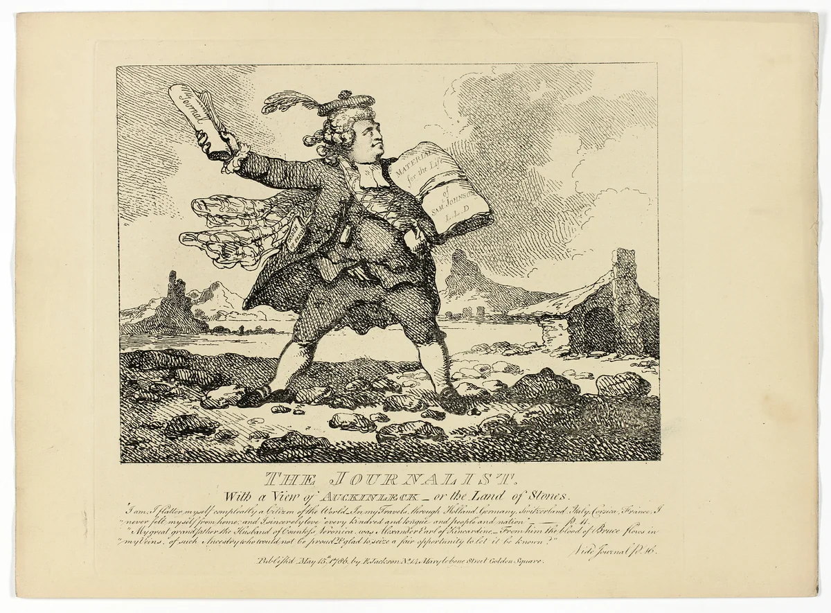 The Journalist, from Boswell's Tour of the Hebrides by Thomas Rowlandson, print, 1786