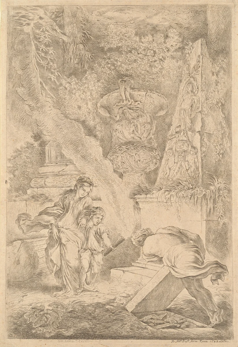 Theseus Finding Aegeus' Arms by Giovanni Benedetto Castiglione, print, 1640-1650
