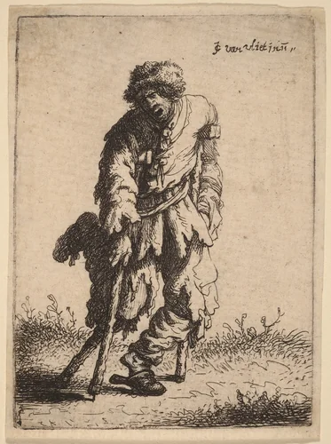 Beggar with a Wooden Leg by Johannes van Vliet, print, 1632