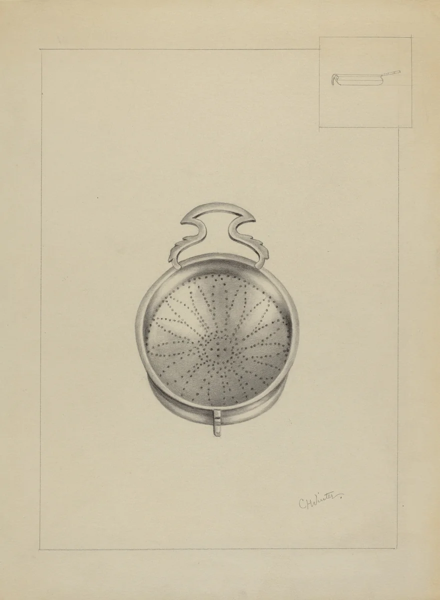 Silver Punch Strainer by Charlotte Winter, index of american design, 1936