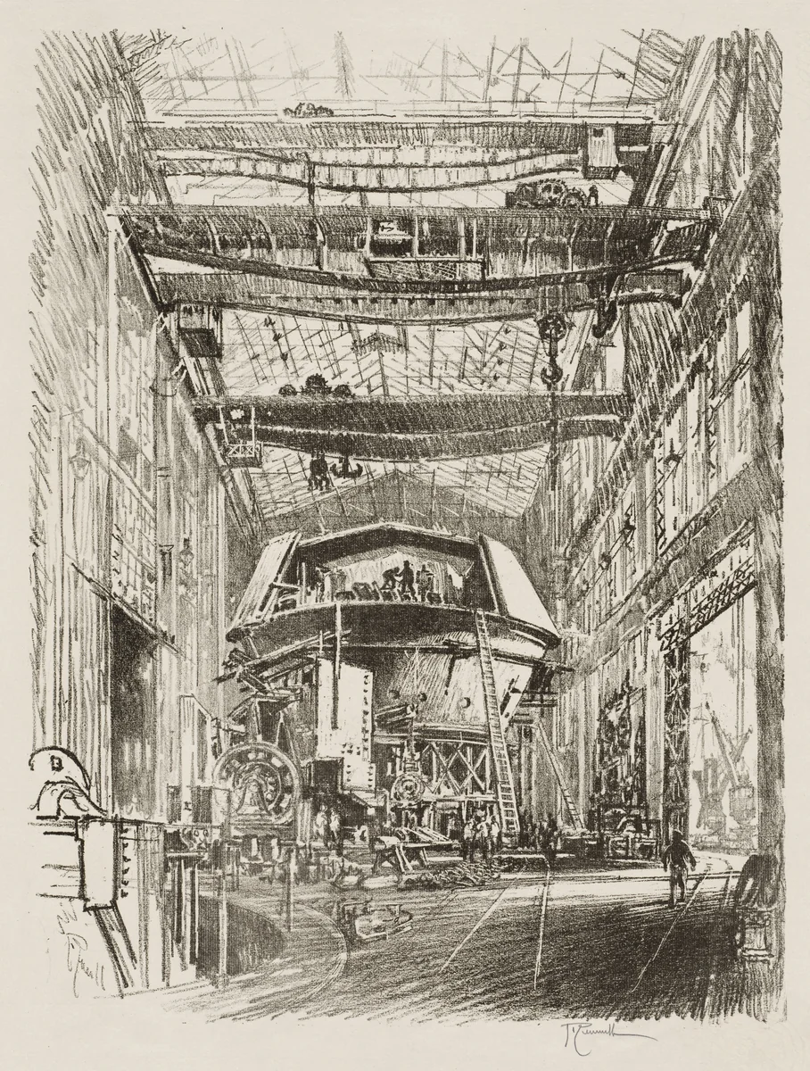 English War Work: Building the Great Turret by Joseph Pennell, print, 1916
