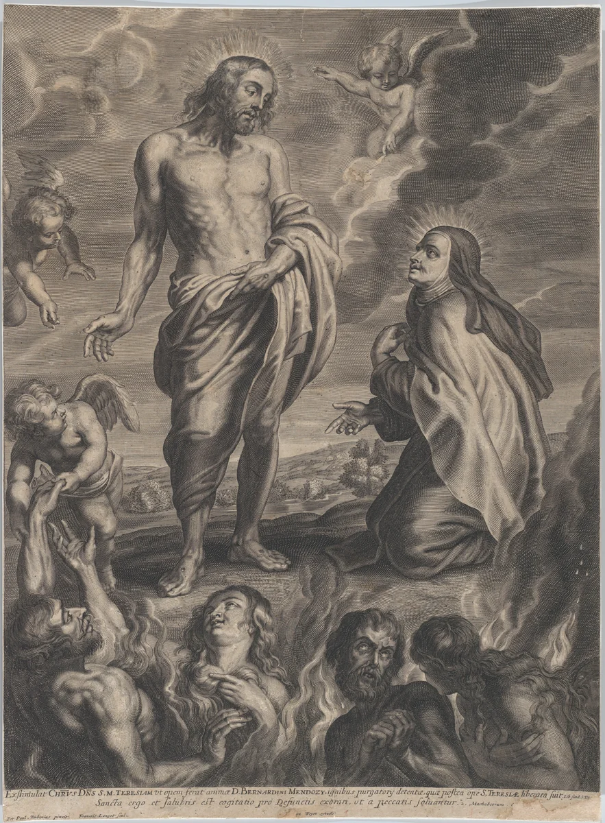 Saint Teresa of Avila interceding for Bernardino de Mendoza by François Langot, print, 1636-1672