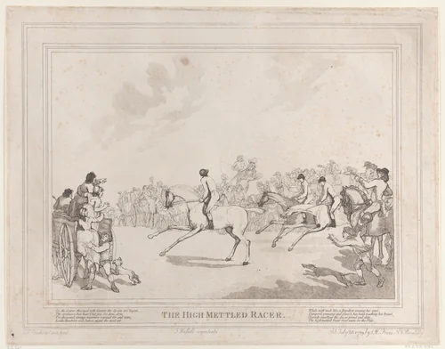The Race Horse (from The Life of a Racehorse, or The High-Mettled Racer) by Thomas Rowlandson, print, 1789