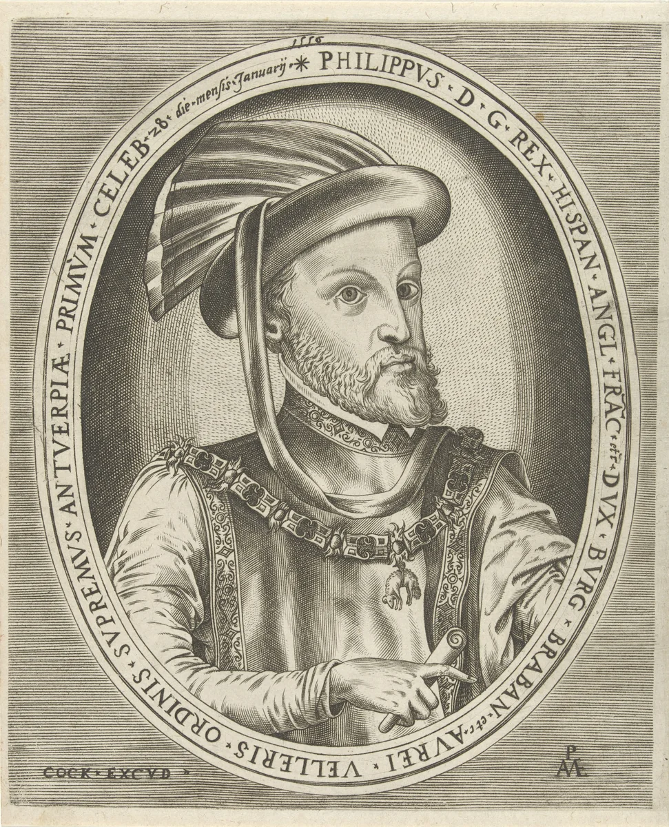 Portret van Filips II, koning van Spanje by Unknown, print, 1556