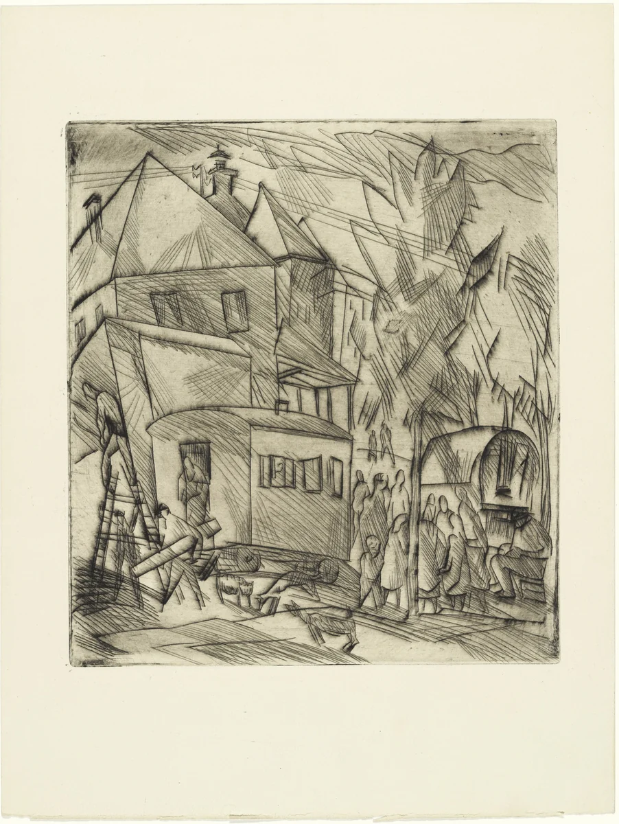 Traveling Circus (Wanderzirkus) (plate, loose leaf) from the periodical Das Kunstblatt, vol. 2, no. 12 (Dec 1918) by Fritz Schaefler, print, 1918