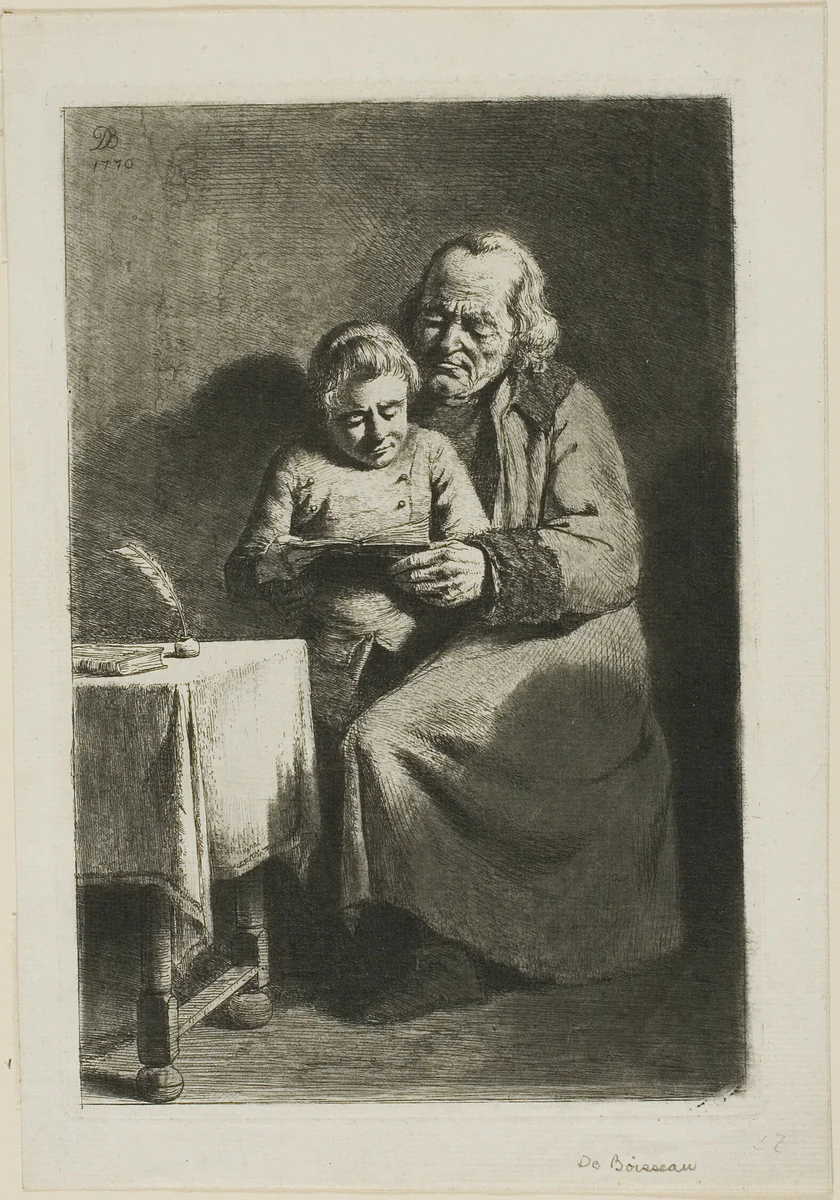 Old Man with a Boy Reading by Jean Jacques de Boissieu, print, 1770