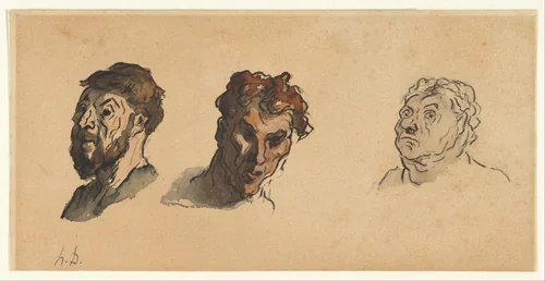 Three Male Heads by Honoré Daumier, drawing, 1820-1879