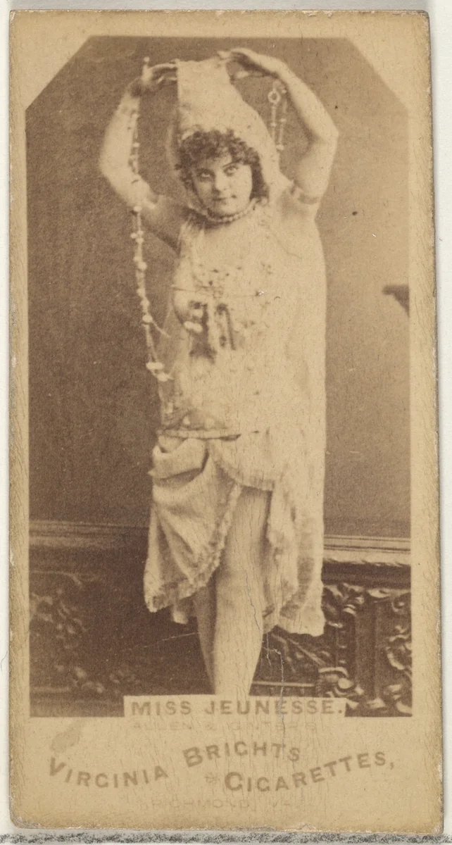 Miss Jeunesse, from the Actors and Actresses series (N45, Type 1) for Virginia Brights Cigarettes by Allen & Ginter, photograph, 1885-1891