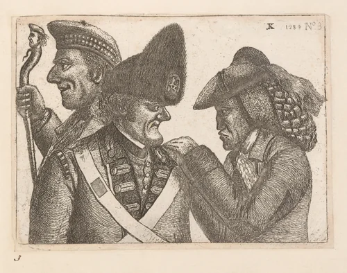 A Triumvirate: The Daft Highland Laird (James Robertson), John Dhu or Dow (a member of the Town Guard), and Jamie Duff (an Idiot) by John Kay, print, 1784