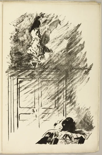 The Raven on the Bust of Pallas ("Perched upon a bust of Pallas..."), from The Raven (Le Corbeau) by Édouard Manet, print, 1875