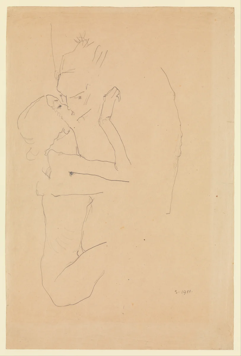 The Kiss by Egon Schiele, drawing, 1911