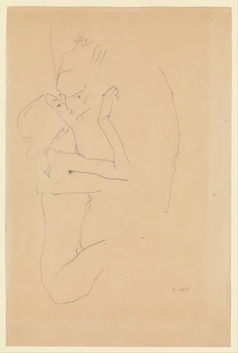 The Kiss by Egon Schiele, drawing, 1911
