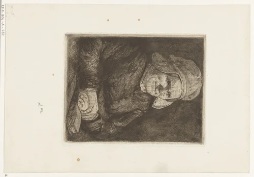 Vrouw met linnen muts op by Gerard Jan Bos, print, 1878-1884