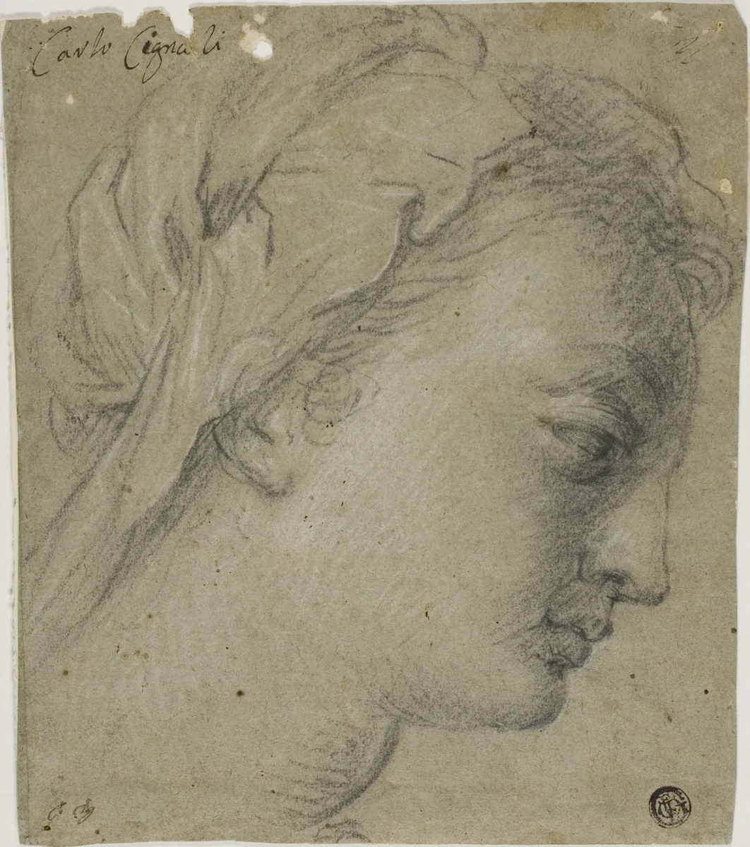 Female Head in Profile to Right by Carlo Cignani, drawing, 1648-1719