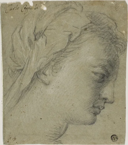 Female Head in Profile to Right by Carlo Cignani, drawing, 1648-1719