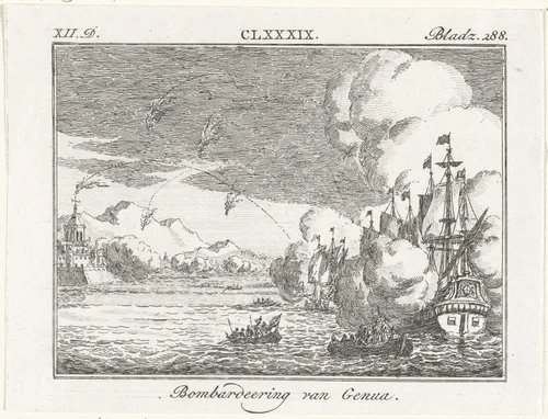 Bombardement van Genua, 1684 by Simon Fokke, print, 1722-1784