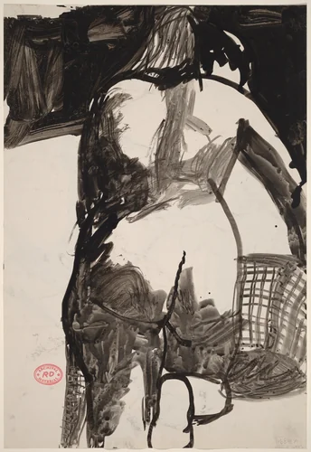 Untitled [back view of a female nude holding a basket] [recto] by Richard Diebenkorn, drawing, 1955-1967