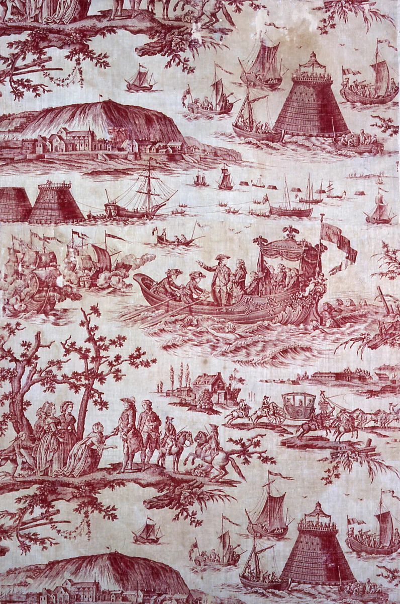The Inauguration of The Port of Cherbourg by Louis XVI (Furnishing Fabric) by Jean Baptiste Huet, textile, 1786-1789