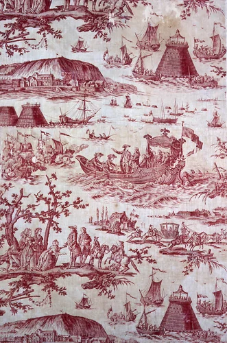 The Inauguration of The Port of Cherbourg by Louis XVI (Furnishing Fabric) by Jean Baptiste Huet, textile, 1786-1789