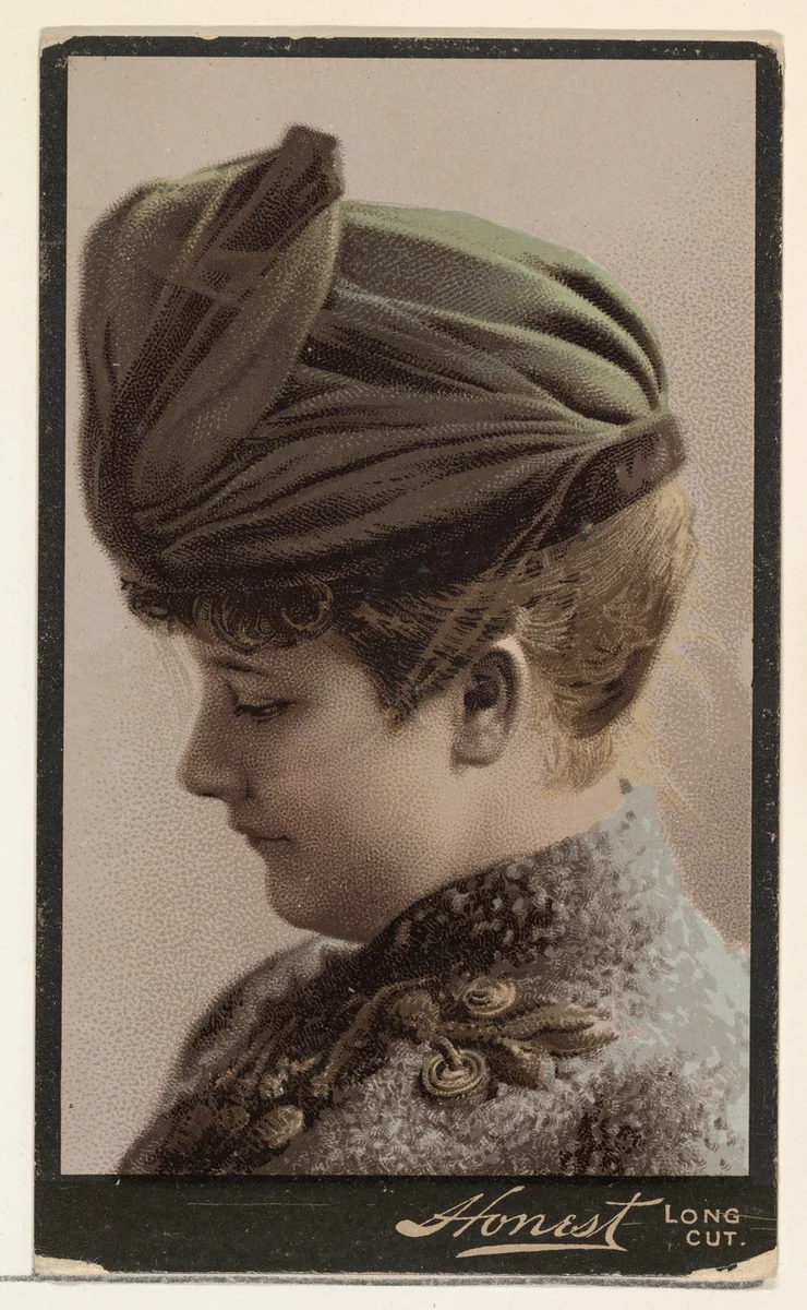 Actress wearing green cloth turban, from Stars of the Stage, Third Series (N131) issued by Duke Sons & Co. to promote Honest Long Cut Tobacco by W. Duke, Sons & Co., print, 1891-1892