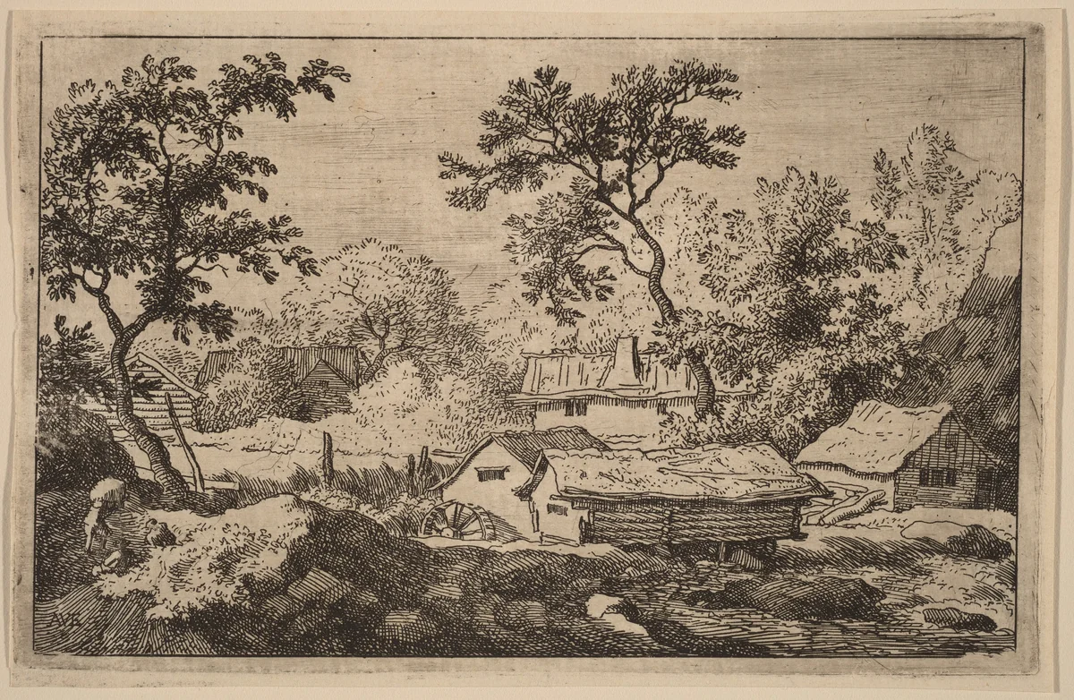 Mill below a Waterfall by Allart van Everdingen, print, 1645-1656