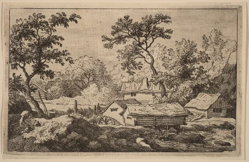 Mill below a Waterfall by Allart van Everdingen, print, 1645-1656