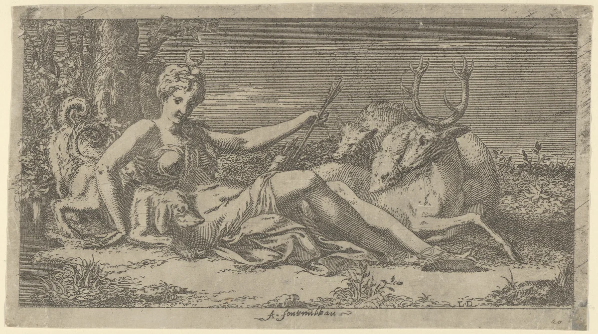 Diana Resting by Léon Davent, print, 1537-1550