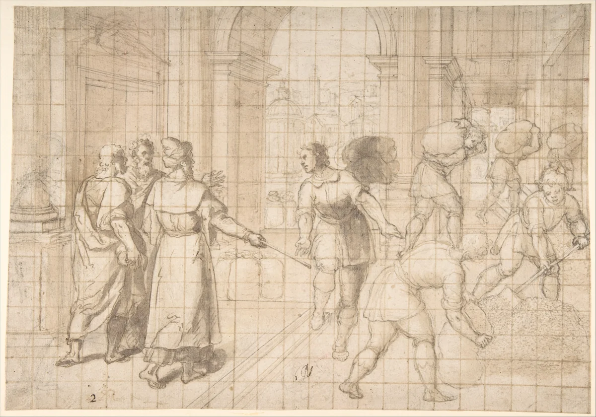 Joseph Storing Grain During the Seven Years of Plenty by Patrizio Cajés, drawing, 1540-1612