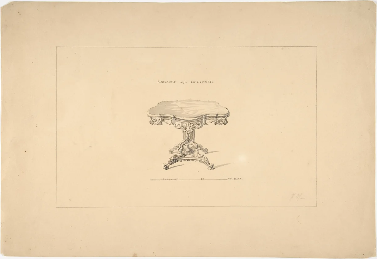 Design for a Fancy Table, Louis Quatorze Style by Robert William Hume, drawing, 1835-1900