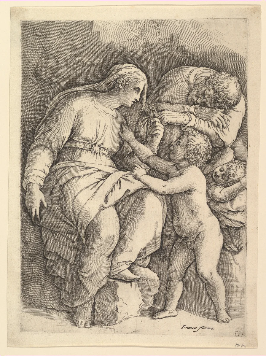 The Holy Family by Battista Franco, print, 1510-1561