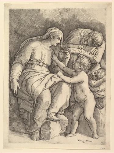 The Holy Family by Battista Franco, print, 1510-1561