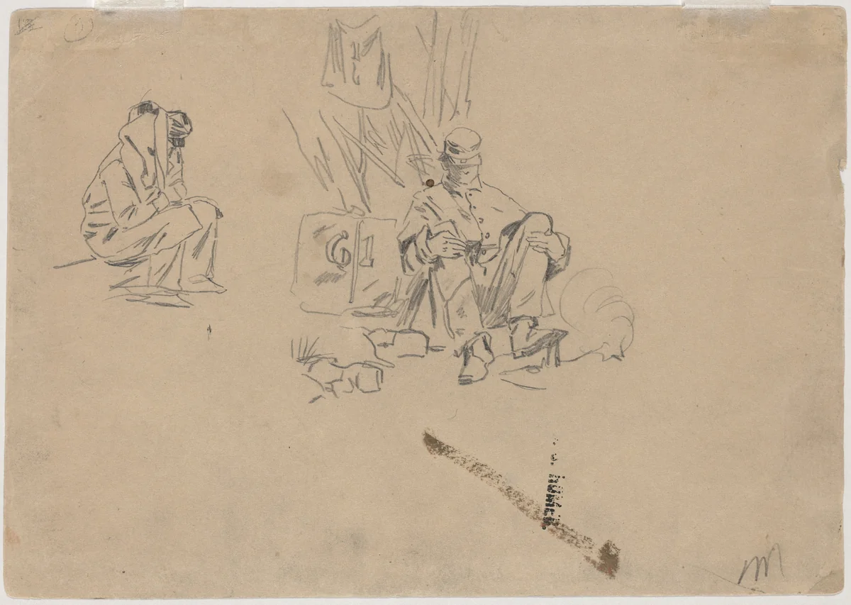 Two Soldiers Resting [verso] by Winslow Homer, drawing, 1862
