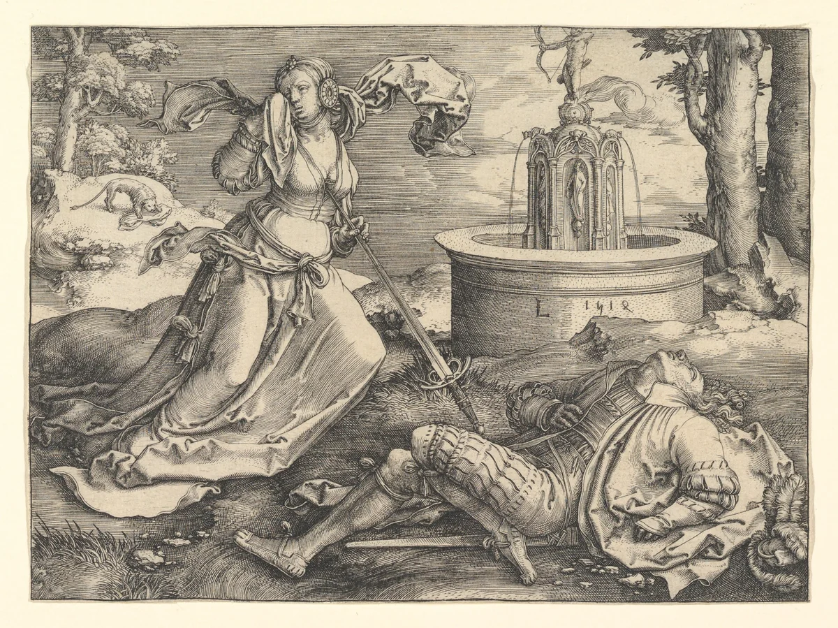Pyramus and Thisbe by Lucas van Leyden, print, 1514