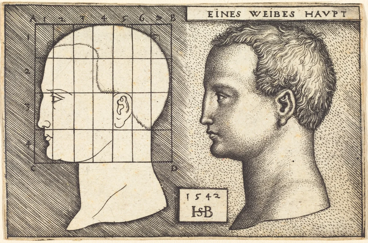 Two Profile Studies of a Woman's Head by Sebald Beham, print, 1542