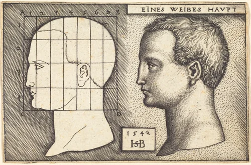 Two Profile Studies of a Woman's Head by Sebald Beham, print, 1542