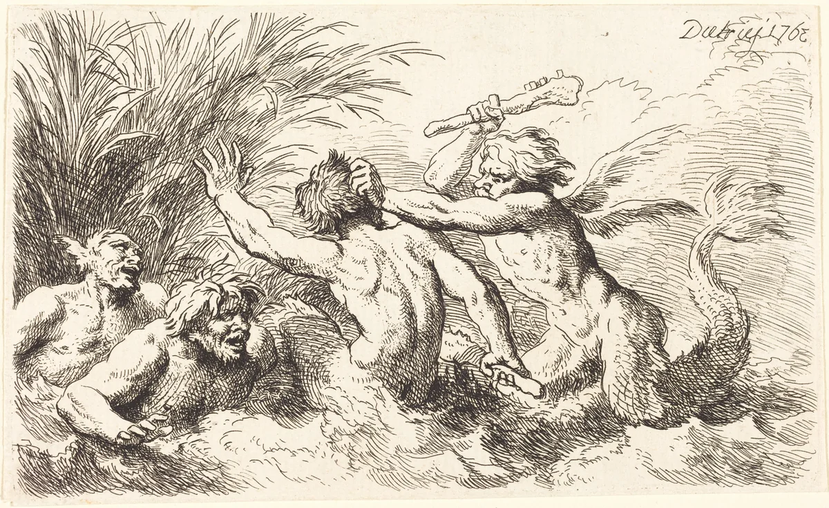 Battling Tritons by Christian Wilhelm Ernst Dietrich, print, 1763