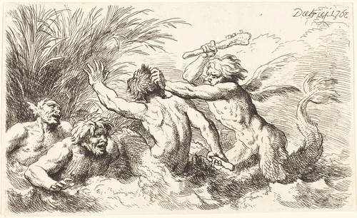 Battling Tritons by Christian Wilhelm Ernst Dietrich, print, 1763