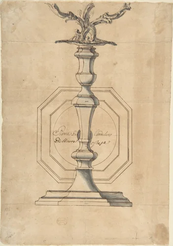 Candlestick with Three Branches by anonymous, drawing, 1700-1800