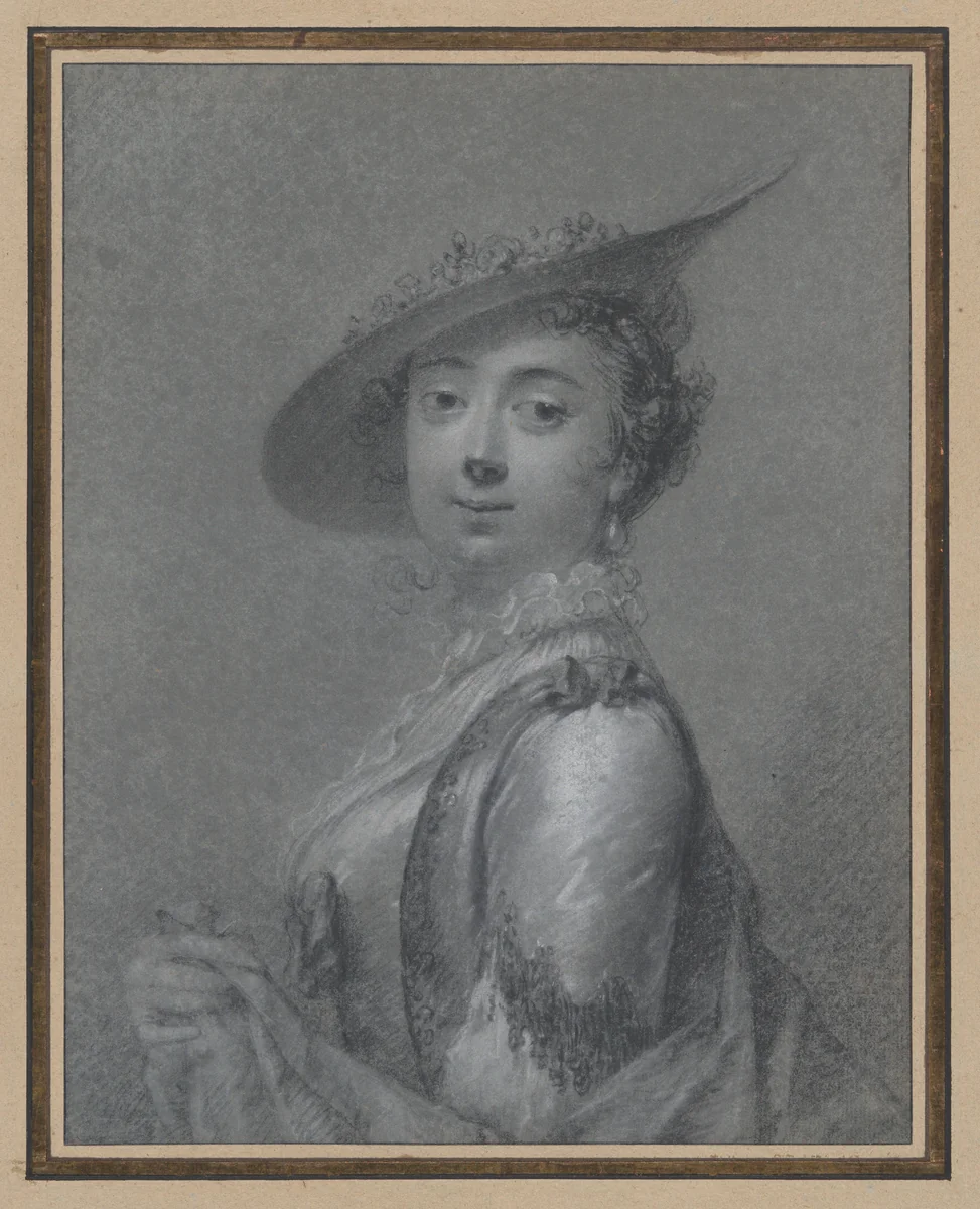 Portrait of an elegant lady by Frans van der Mijn, drawing, 1750-1770