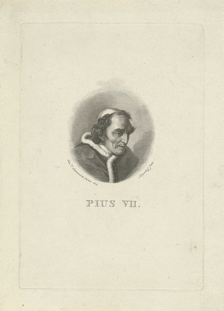 Portret van paus Pius VII by Walraad Nieuwhoff, print, 1816