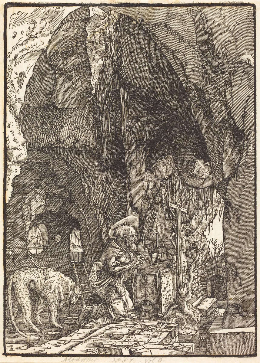 Saint Jerome in a Cave by Albrecht Altdorfer, print, 1513-1515