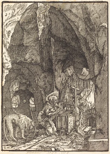 Saint Jerome in a Cave by Albrecht Altdorfer, print, 1513-1515
