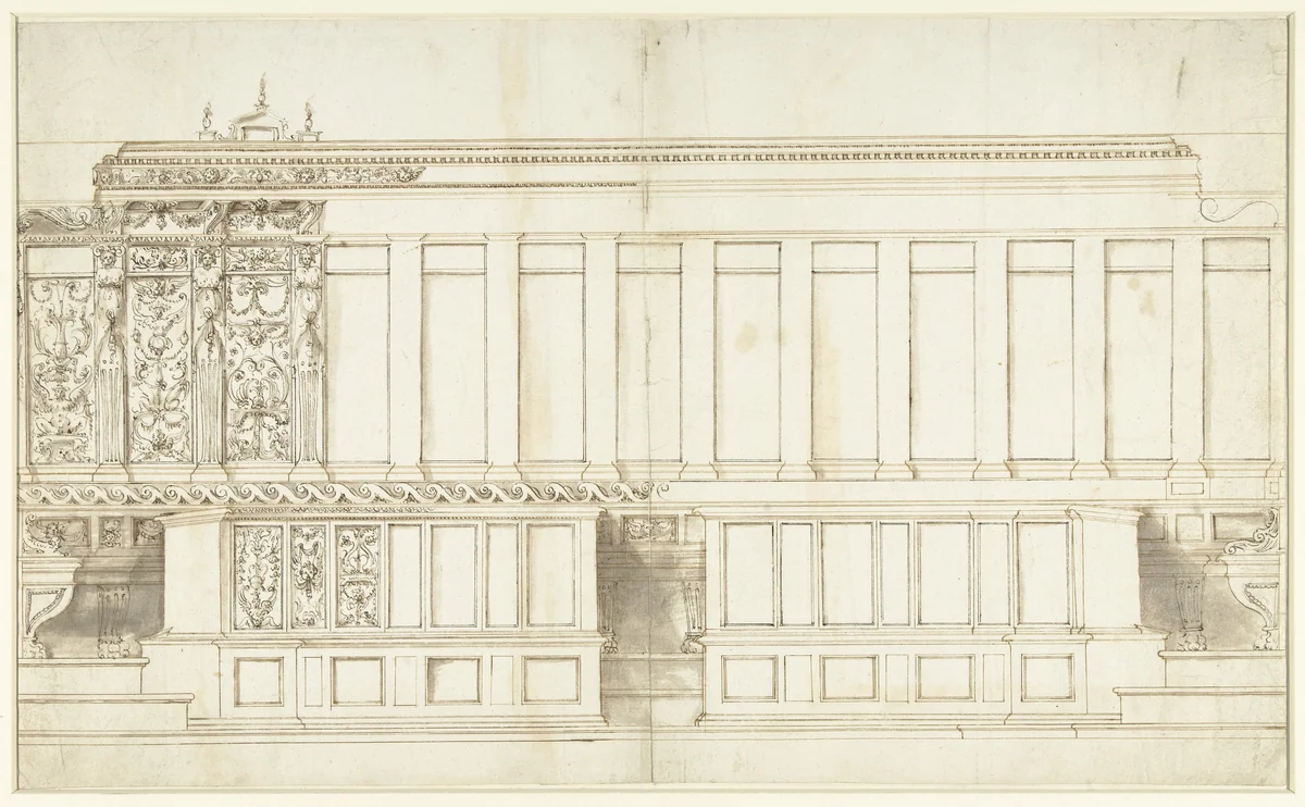Ontwerp voor een koorgestoelte by Unknown, drawing, 1519-1590