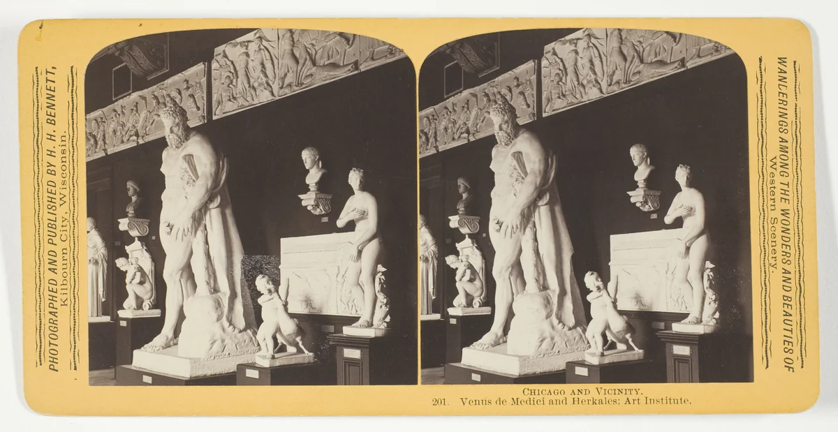 Venus de Medici and Herkales; Art Institute, from the series "Chicago and Vicinity" by Henry Hamilton Bennett, photograph, 1893