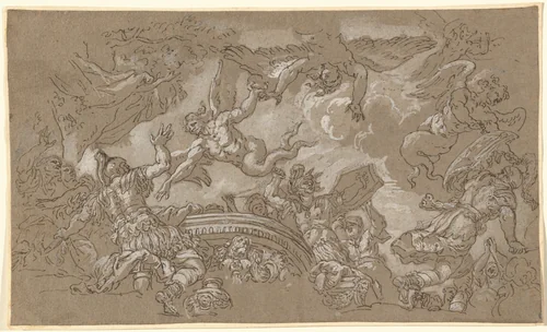 The Harpies Attacking Aeneas and His Companions by Johann Carl Loth, drawing, 1670-1689