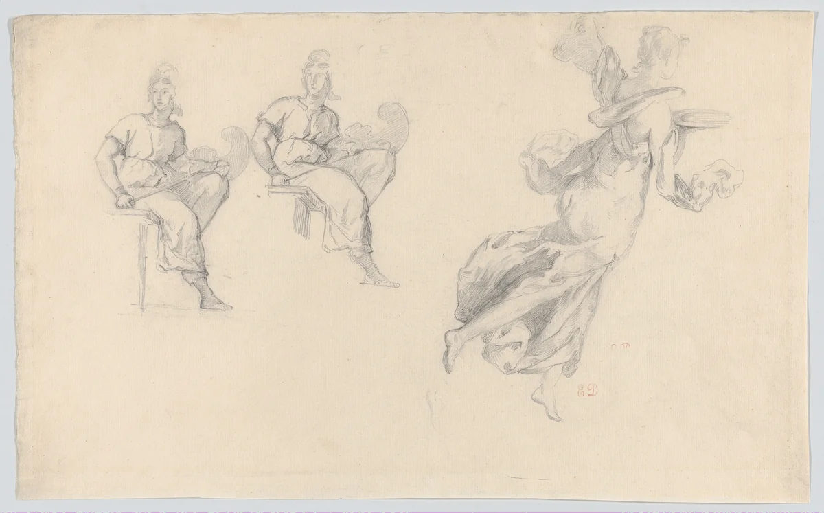 Three Female Figures from the Antique by Eugène Delacroix, drawing, 1815-1868